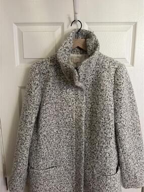 LOFT Gray Textured Wool Blend Coat with Stand Collar